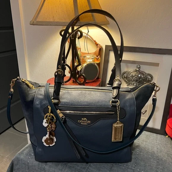 Coach 2021 Kleo Carryall Satchel Pebbled Leather and Suede Denim Blue - Picture 4 of 16